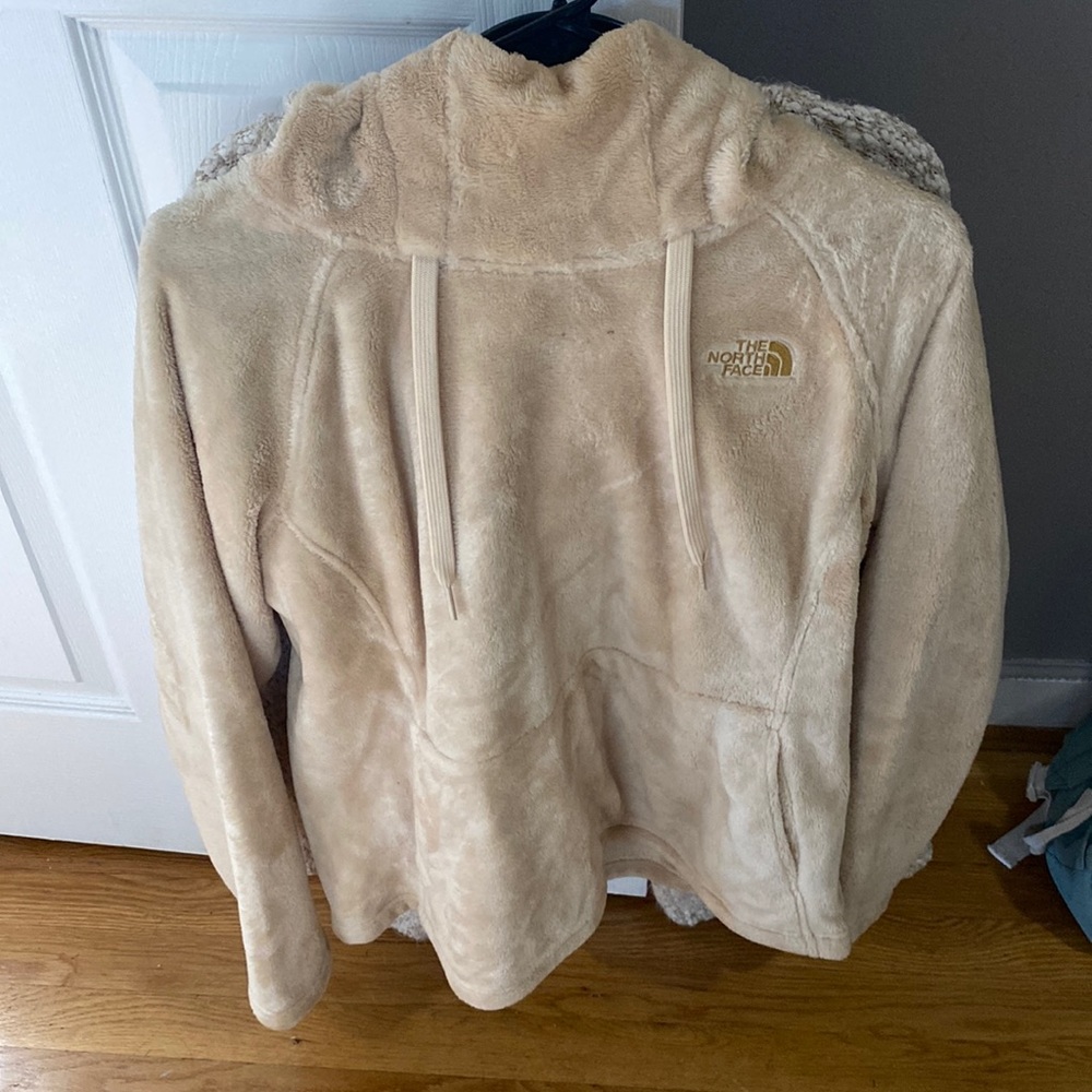 Fuzzy north face tan hoodie